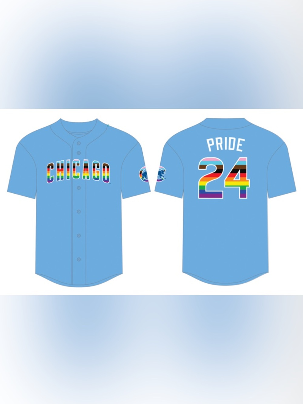 Chicago Cubs Pride Jersey | Light Blue Rainbow Baseball Jersey | Size Adult M